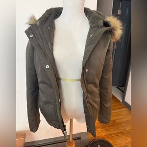 Abercrombie & Fitch Green Ultra Puffer Jacket with fur hood